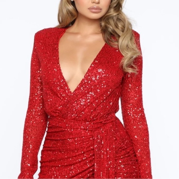 Sequin Red Mini Dress - Picture 2 of 4